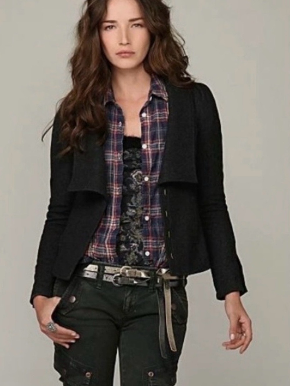Free People Tweed Blazer Jacket 10 puff shoulder